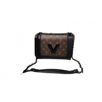 Сумка Louis Vuitton через плечо в клетку черно-коричневая 